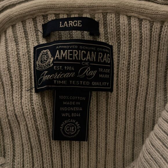 American Rag Size L Knit Sweater Beige Ribbed Cowl Neck Long Sleeve Pullover - Picture 3 of 3